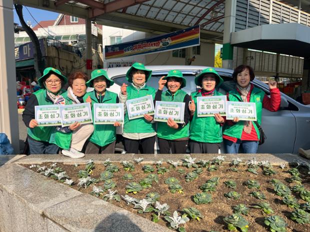 중앙동 새마을문고회, 구역전시장 일대에 겨울 초화 식재